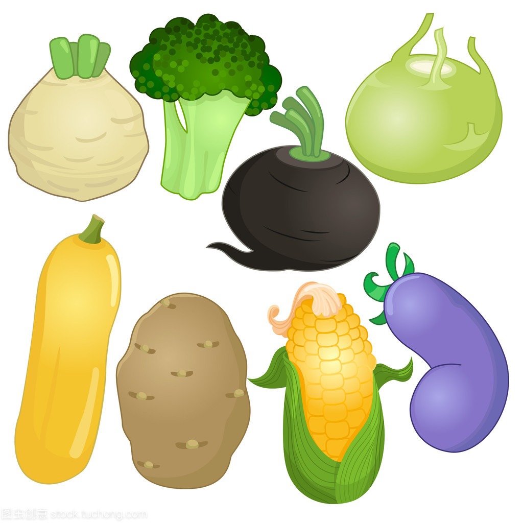 在卡通风格的各种整个蔬菜